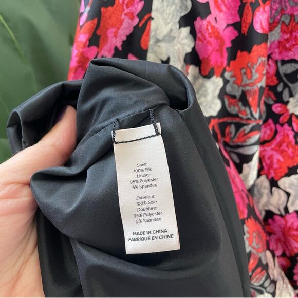 Cinq a Sept Black Floral 100% Silk Mini Slip Dress w/ Side Tie - Picture 10 of 16